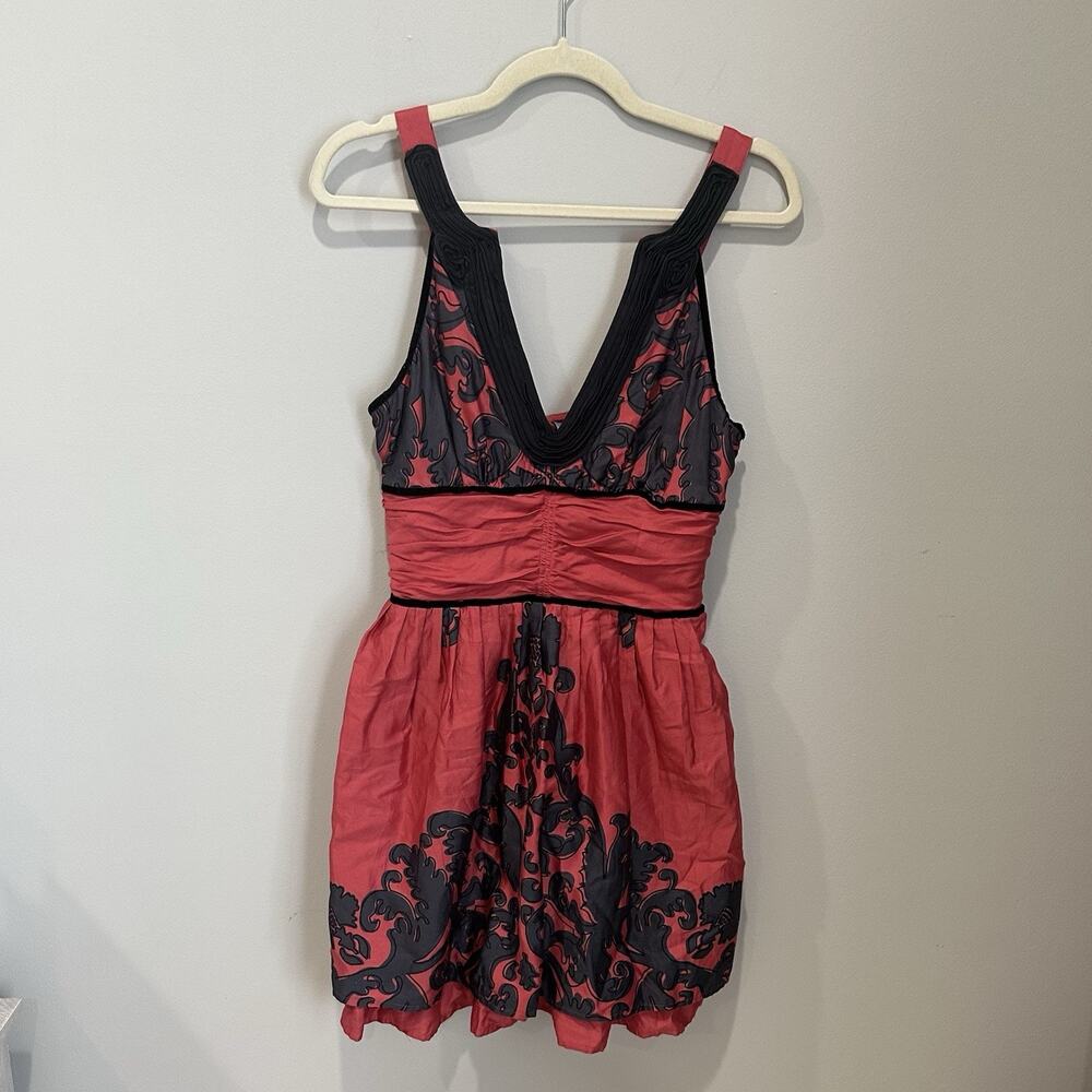 Free‎ People Dress Womens 6 Black Red Lace V-Neck Flowy Fairy Whimsigoth